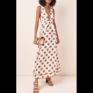 Zimmermann Empire Tie Front Polka Dot Linen Midi Dress Size 0